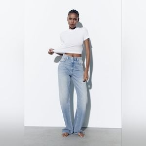 Zara TRF High Rise Wide Leg Jean, Light Blue